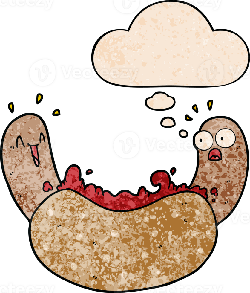 cartoon hotdog and thought bubble in grunge texture pattern style png