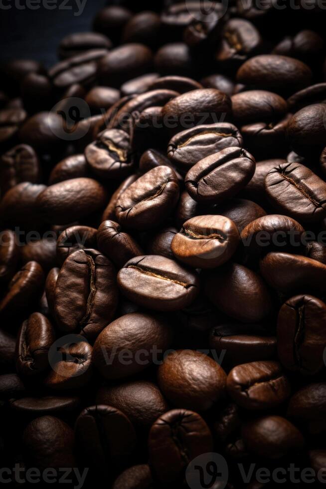 AI generated Close-up Roasted coffee beans. Colombian coffee photo