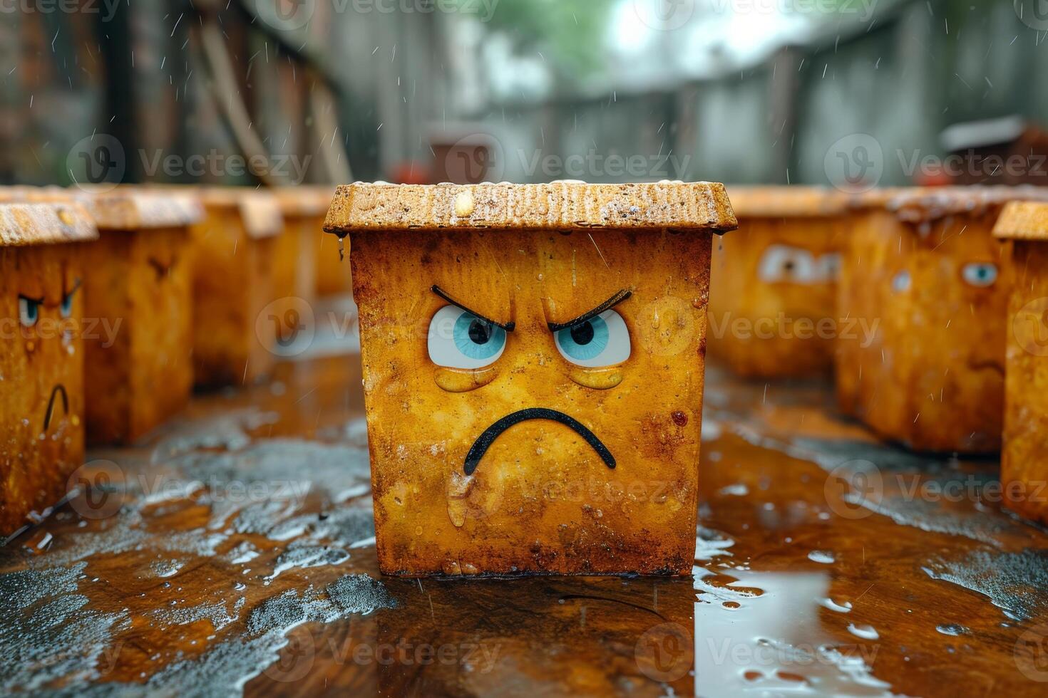AI generated Disposable coffee cup with a sad face on an autumn background photo