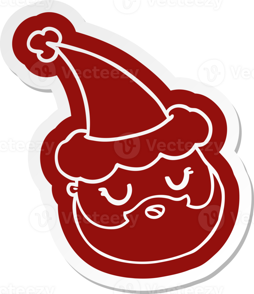 cartoon  sticker of a male face with beard wearing santa hat png