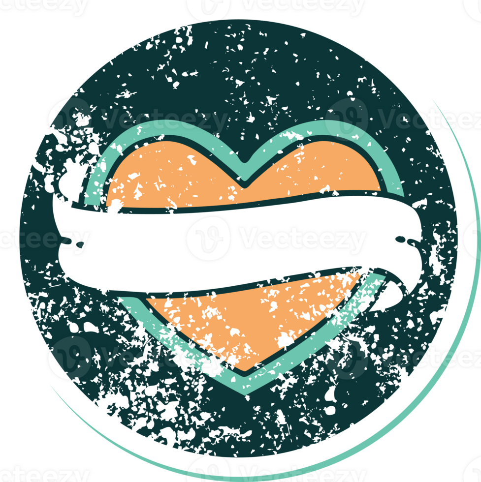 distressed sticker tattoo style icon of a heart and banner png