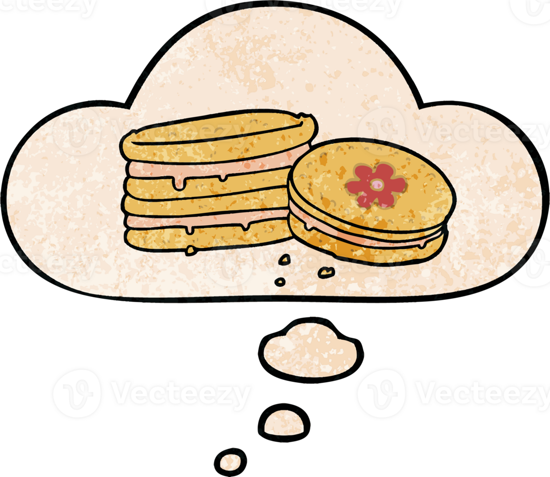 cartoon biscuit and thought bubble in grunge texture pattern style png