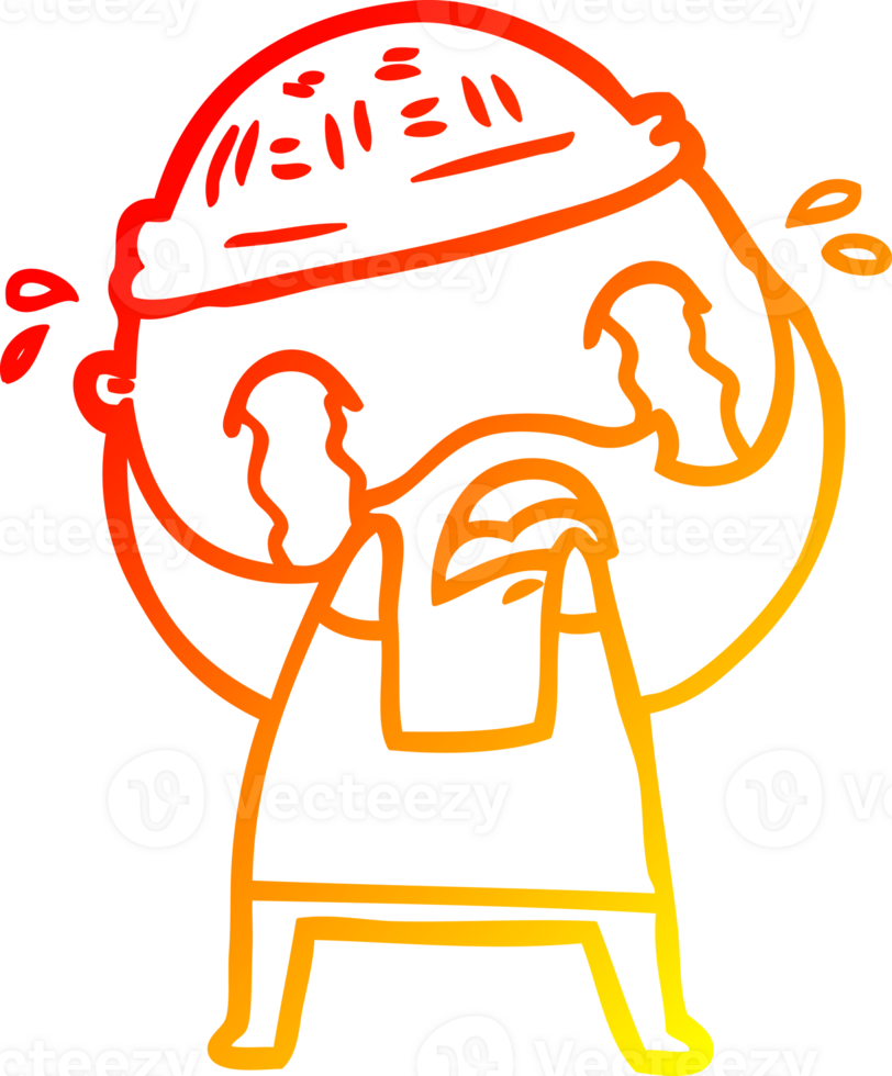 warm gradient line drawing cartoon bearded man crying png