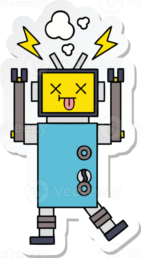 sticker of a cute cartoon robot malfunction png