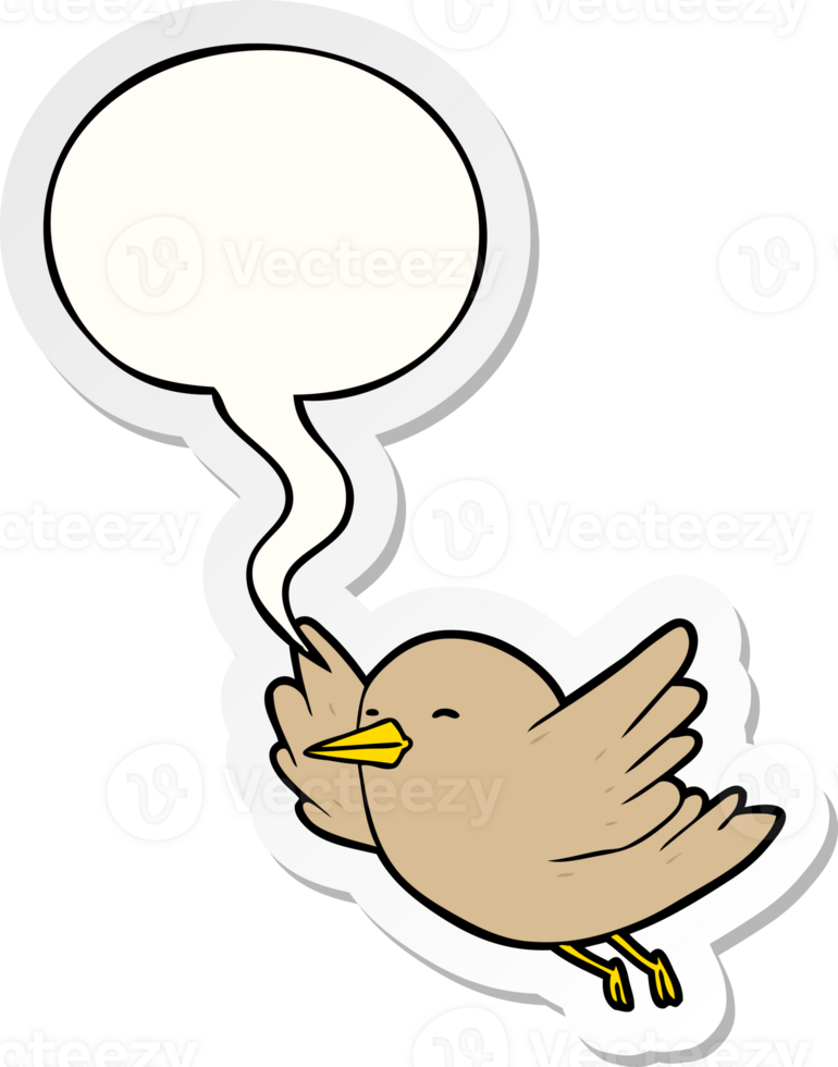 cartoon bird flying and speech bubble sticker png