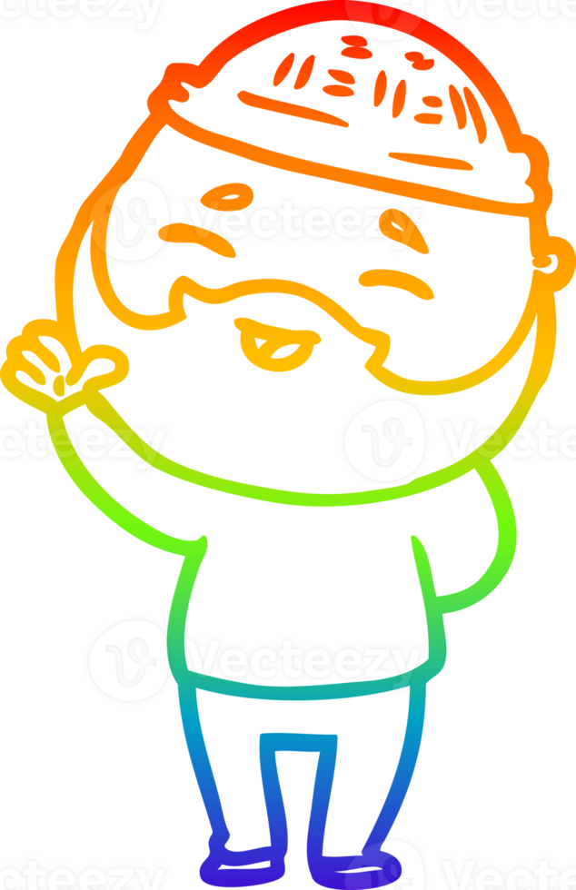 rainbow gradient line drawing cartoon happy bearded man png