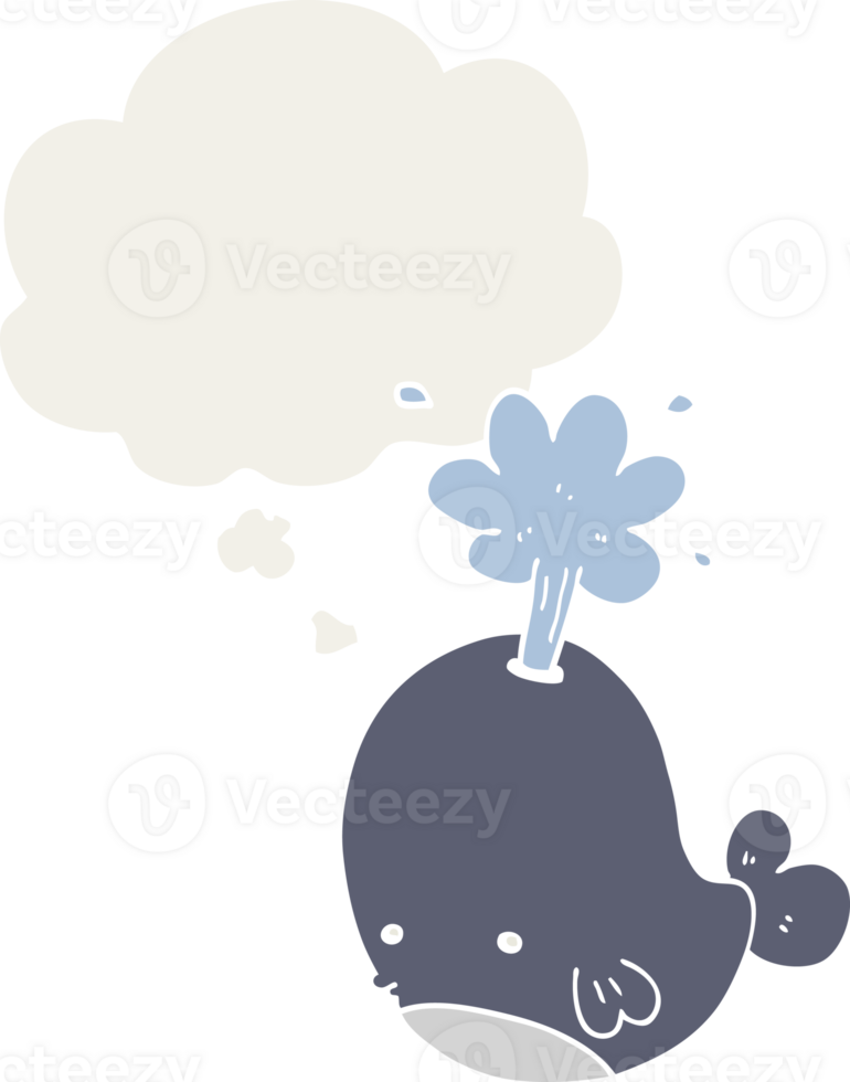 cartoon spouting whale and thought bubble in retro style png