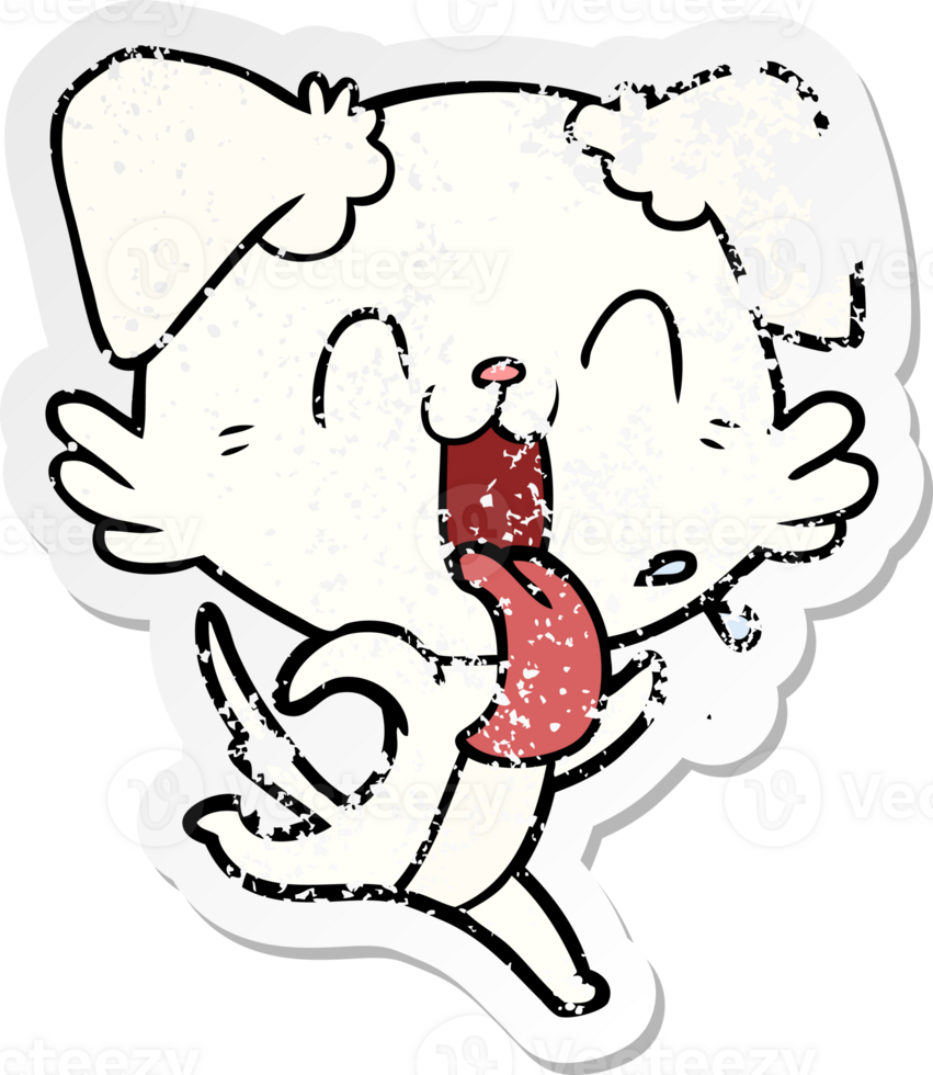 distressed sticker of a cartoon panting dog running png