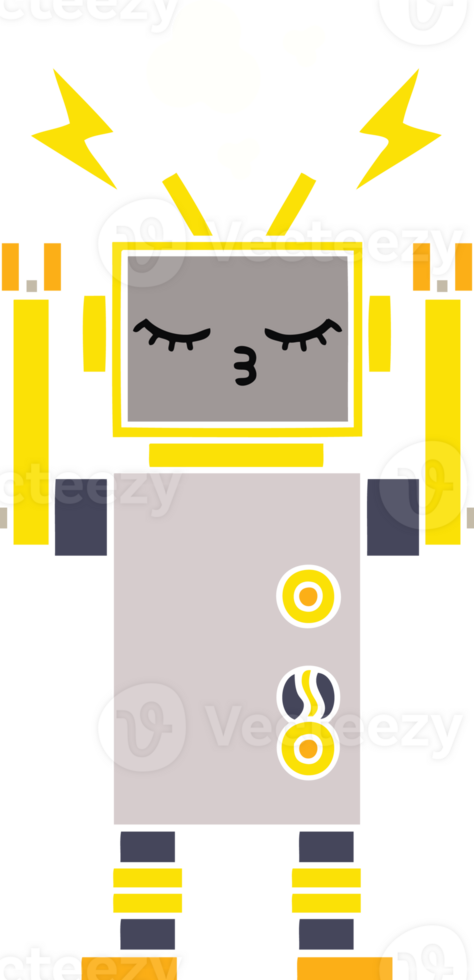 flat color retro cartoon malfunctioning robot png