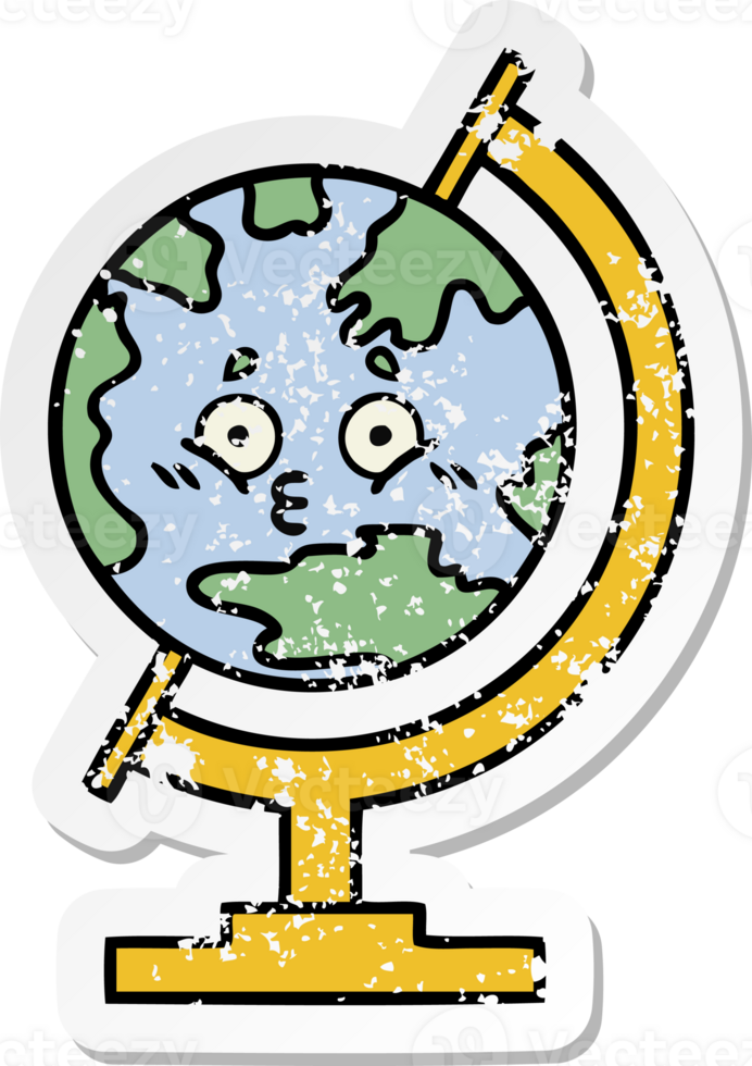 distressed sticker of a cute cartoon globe of the world png