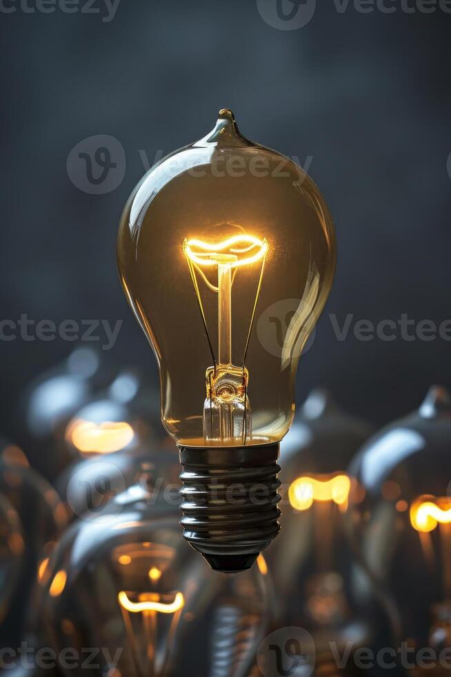 AI generated An ordinary incandescent light bulb hangs in the air and burns at night photo
