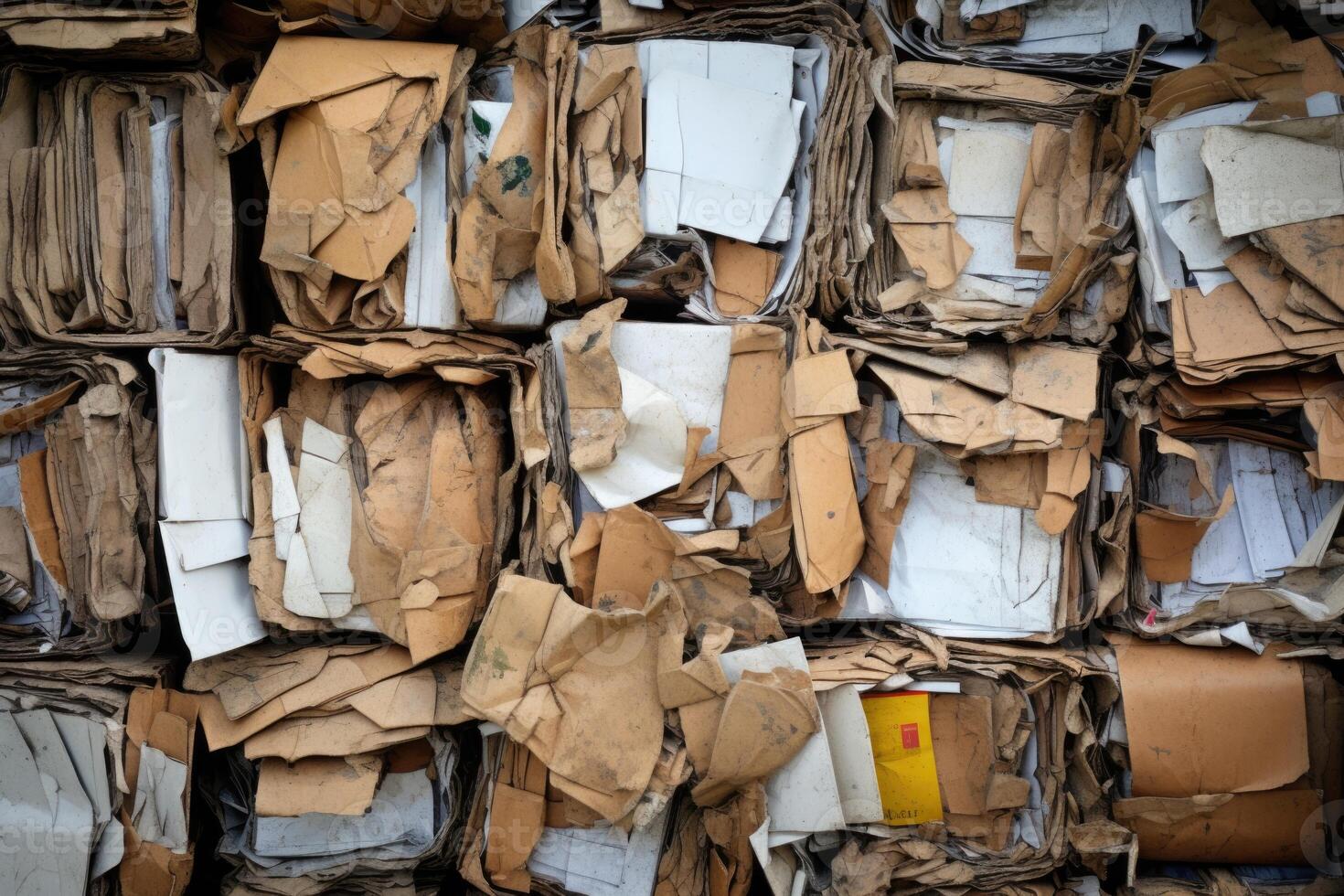 AI generated A pile of cardboard waste is stacked in one place. Dump. the concept of reuse photo