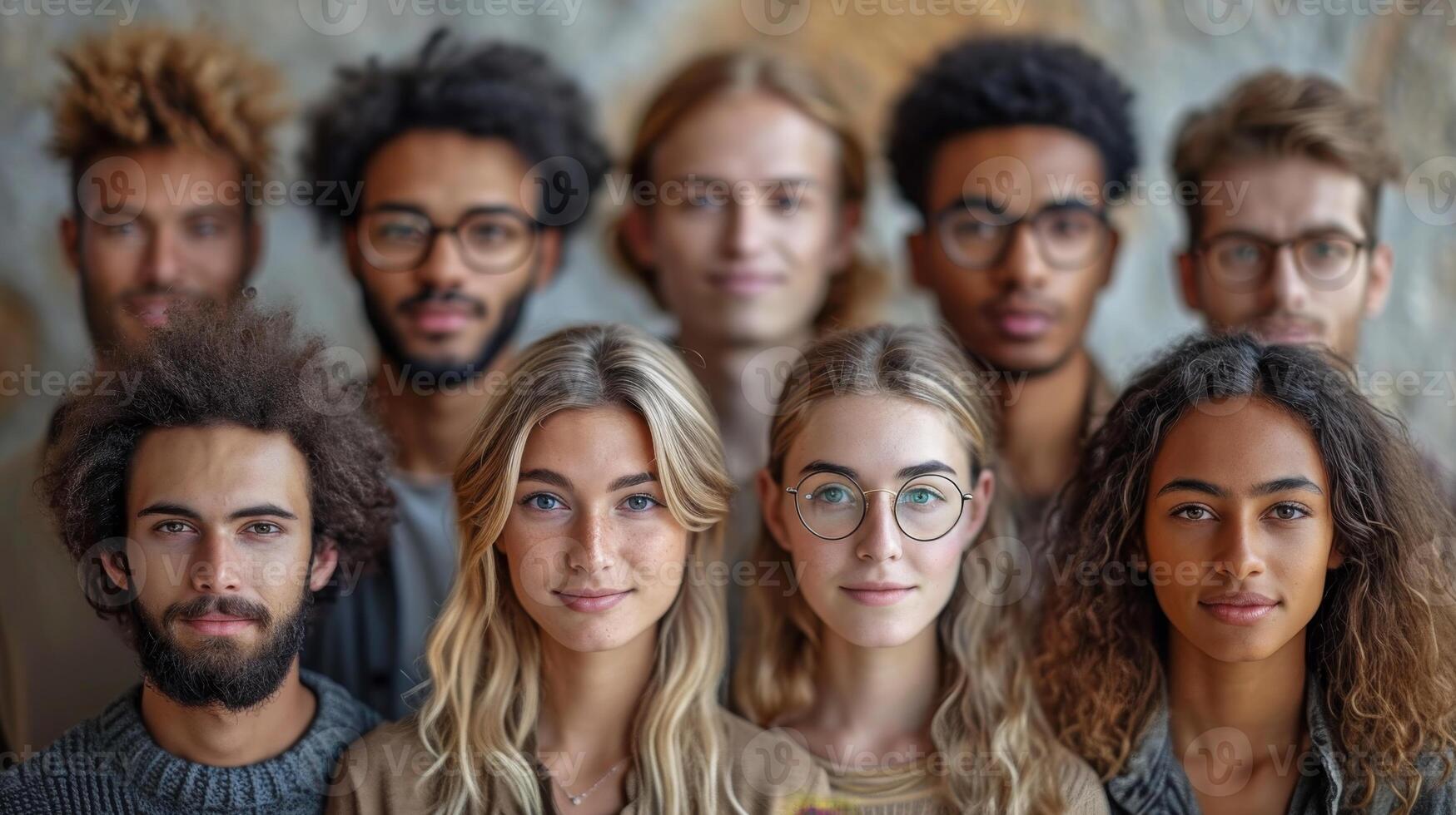 AI generated Portrait of a creative business team standing together and laughing. A group of cheerful people of different nationalities photo