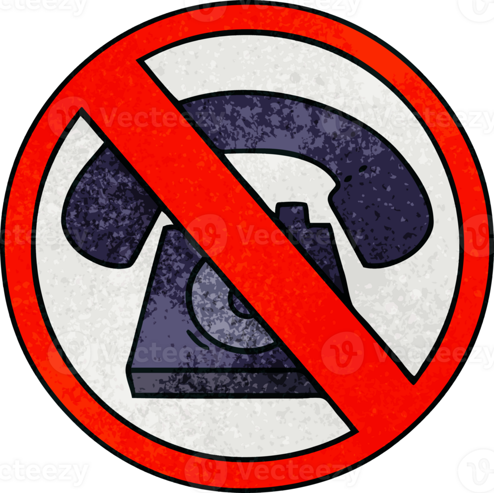 retro grunge texture cartoon no phones allowed sign png