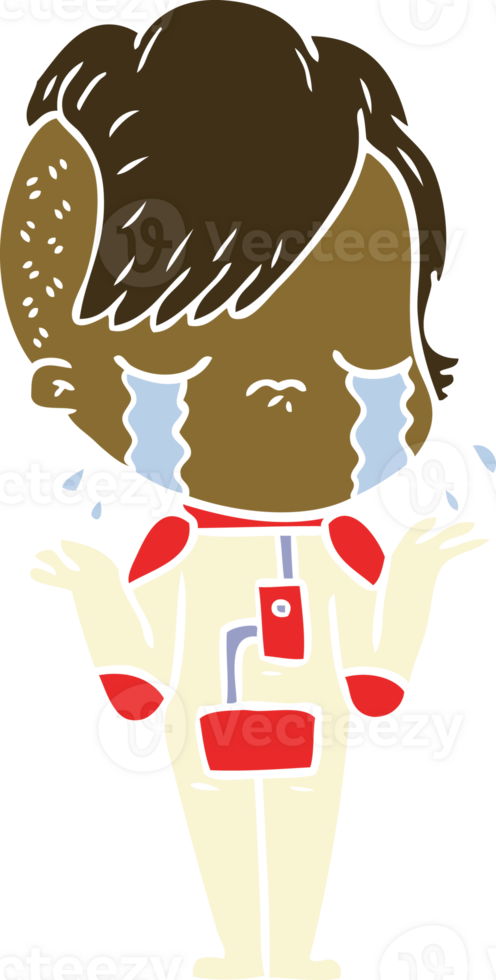 flat color style cartoon crying girl wearing space clothes png