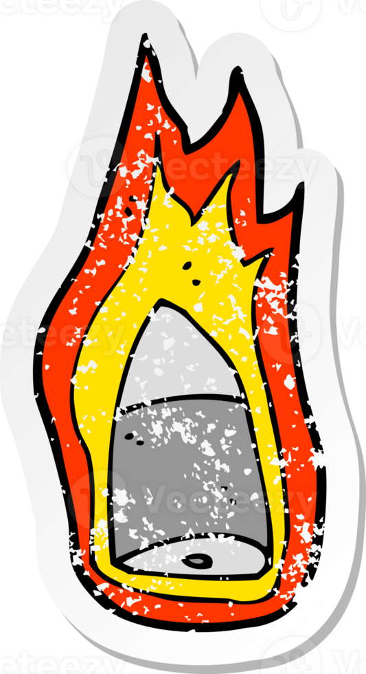 adesivo retrô angustiado de uma bala flamejante de desenho animado png