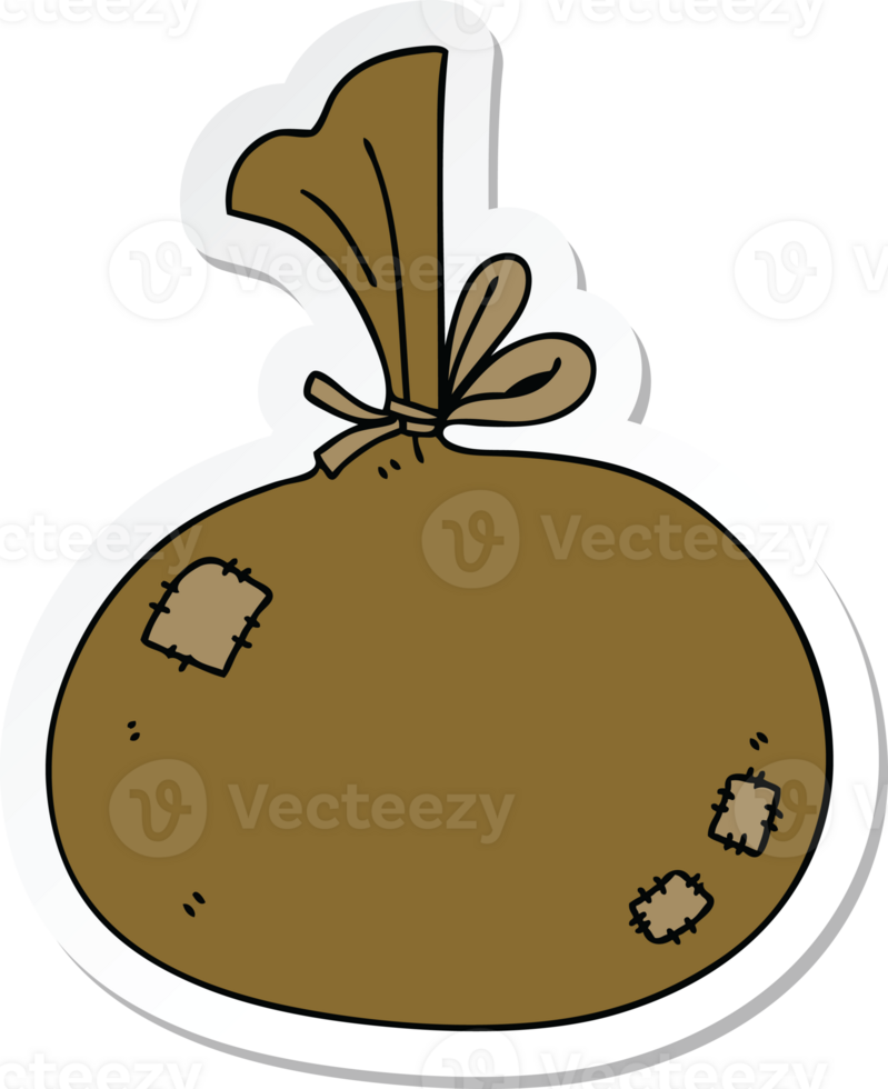 sticker of a quirky hand drawn cartoon sack png