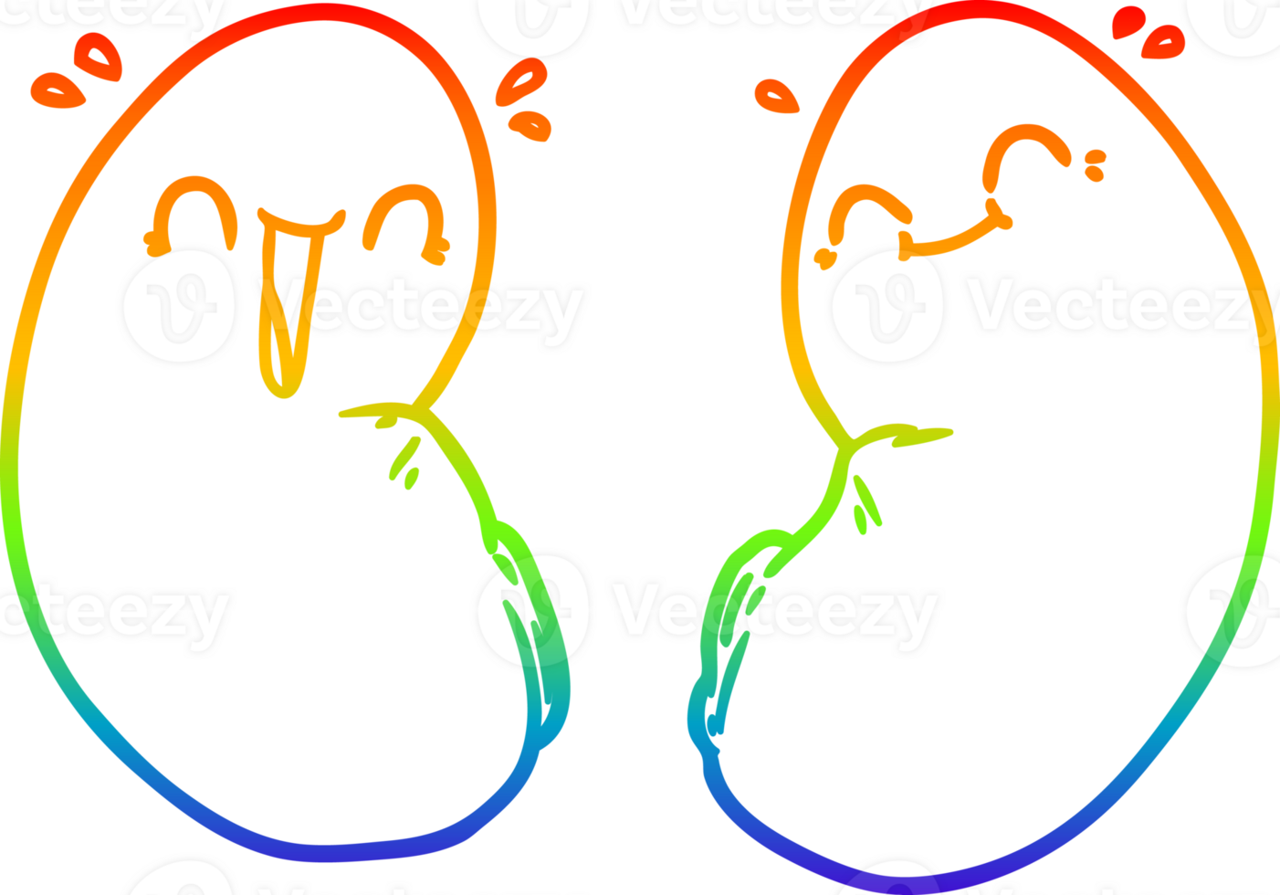 rainbow gradient line drawing cartoon happy kidneys png