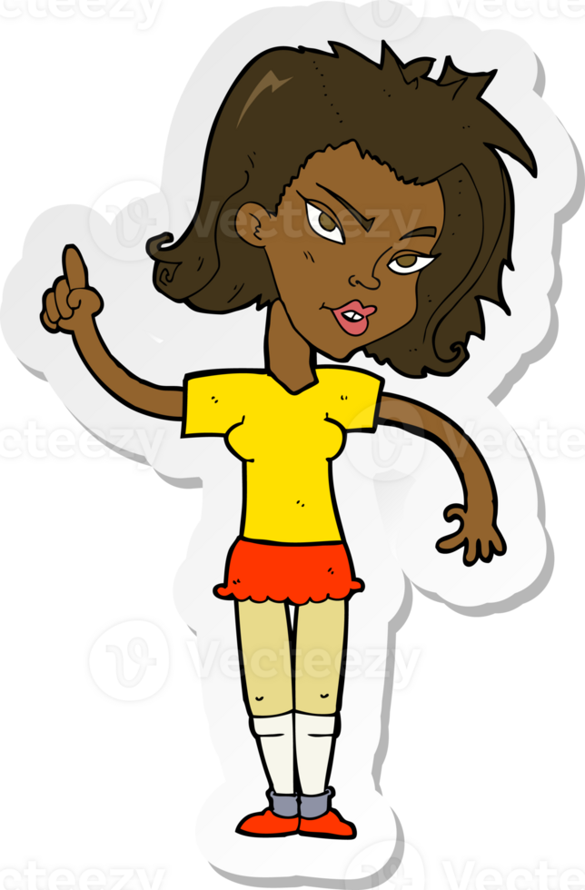 sticker of a cartoon woman with idea png