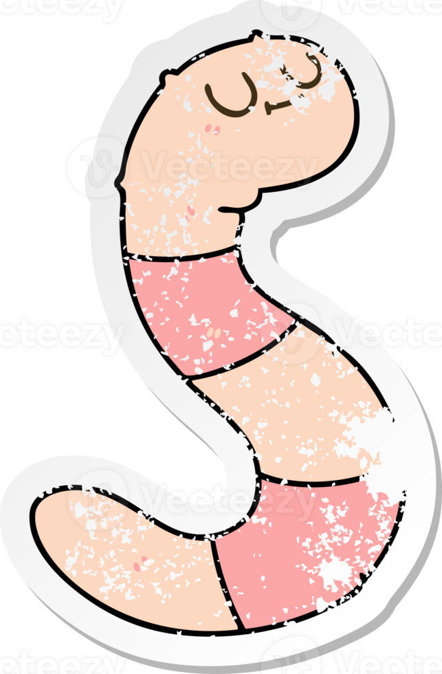 distressed sticker of a quirky hand drawn cartoon worm png