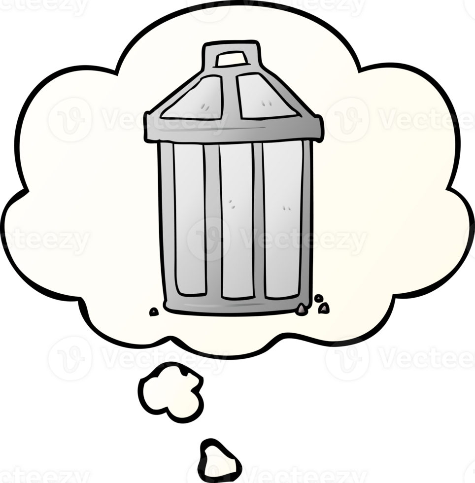 cartoon garbage can and thought bubble in smooth gradient style png