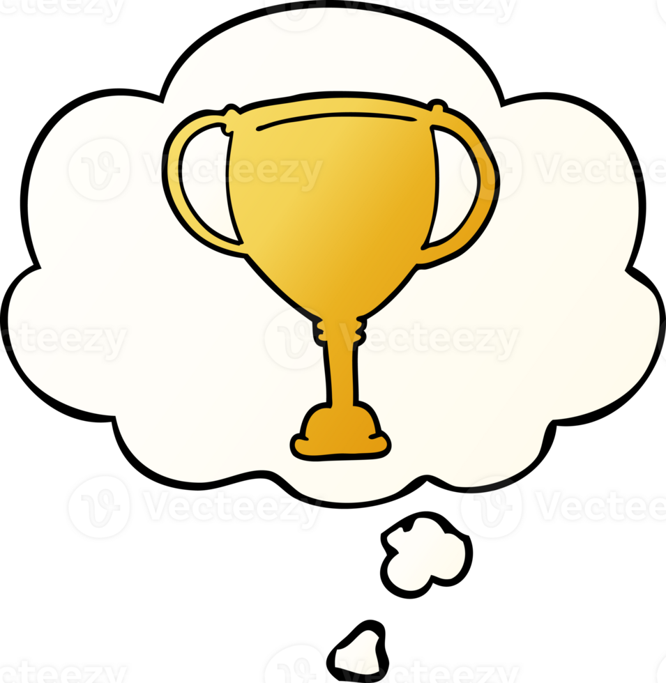 cartoon sports trophy and thought bubble in smooth gradient style png