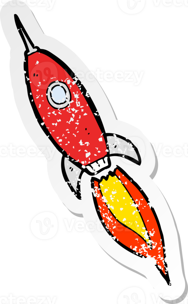 retro distressed sticker of a cartoon spaceship png