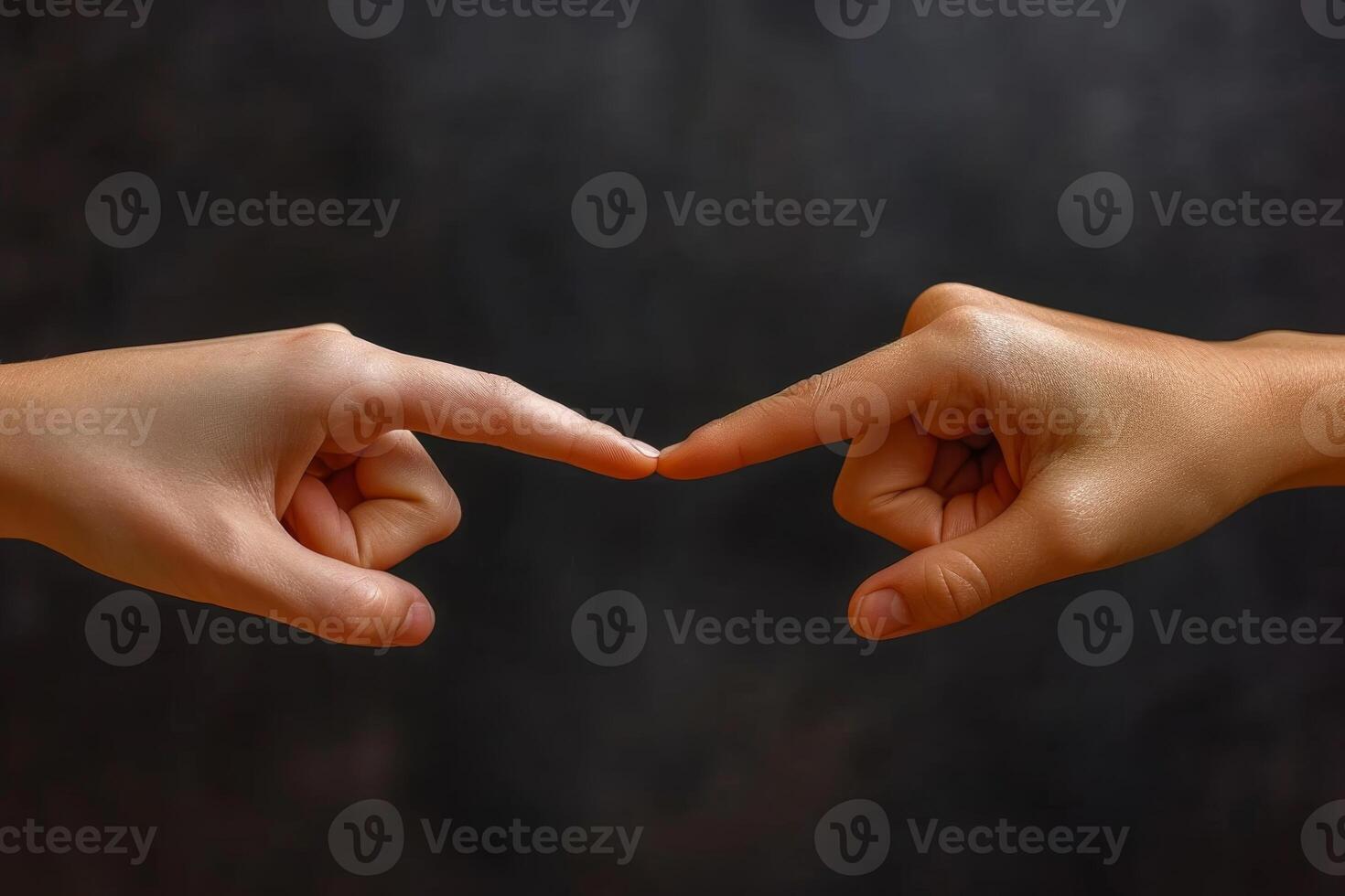 AI generated Two hands with fingers tip to tip. contact or communication between people photo