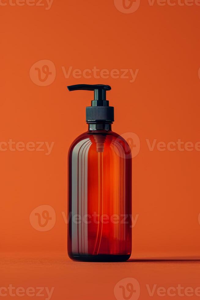 AI generated There is an empty glass bottle with a dispenser on the table photo