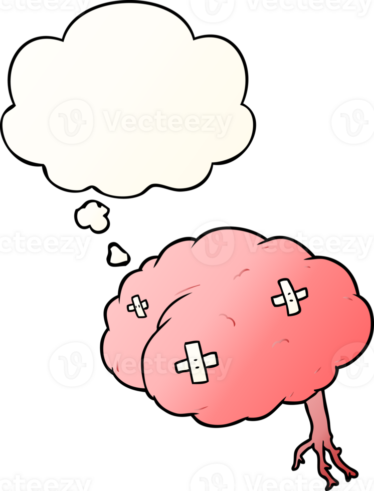 cartoon injured brain and thought bubble in smooth gradient style png