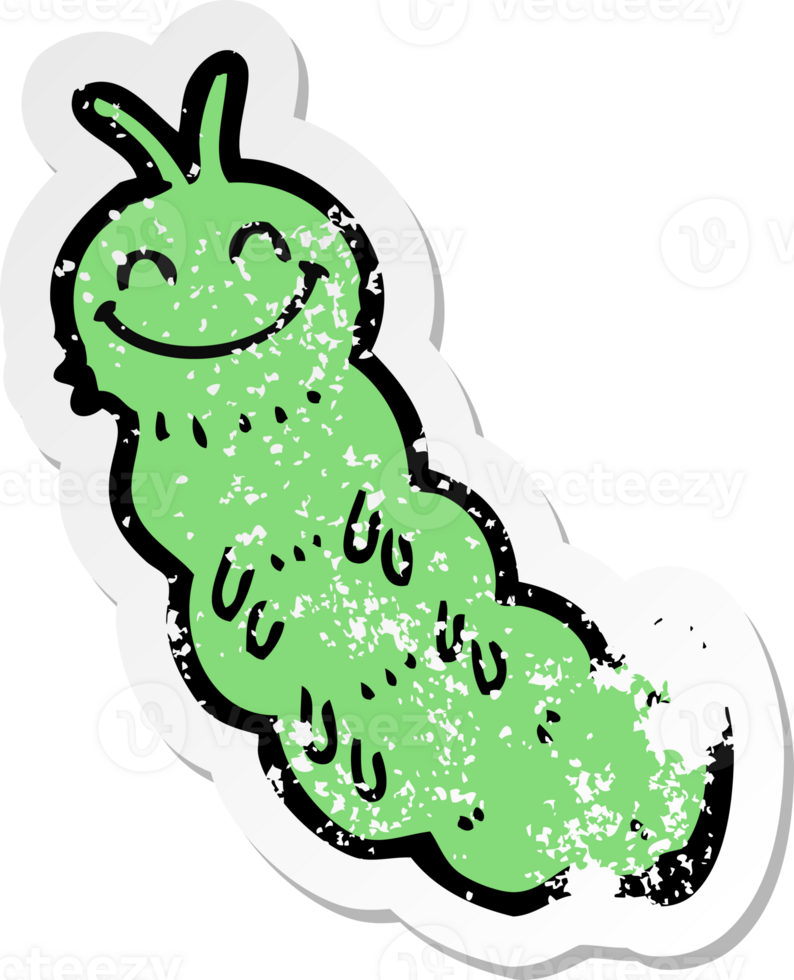 retro distressed sticker of a cartoon caterpillar png