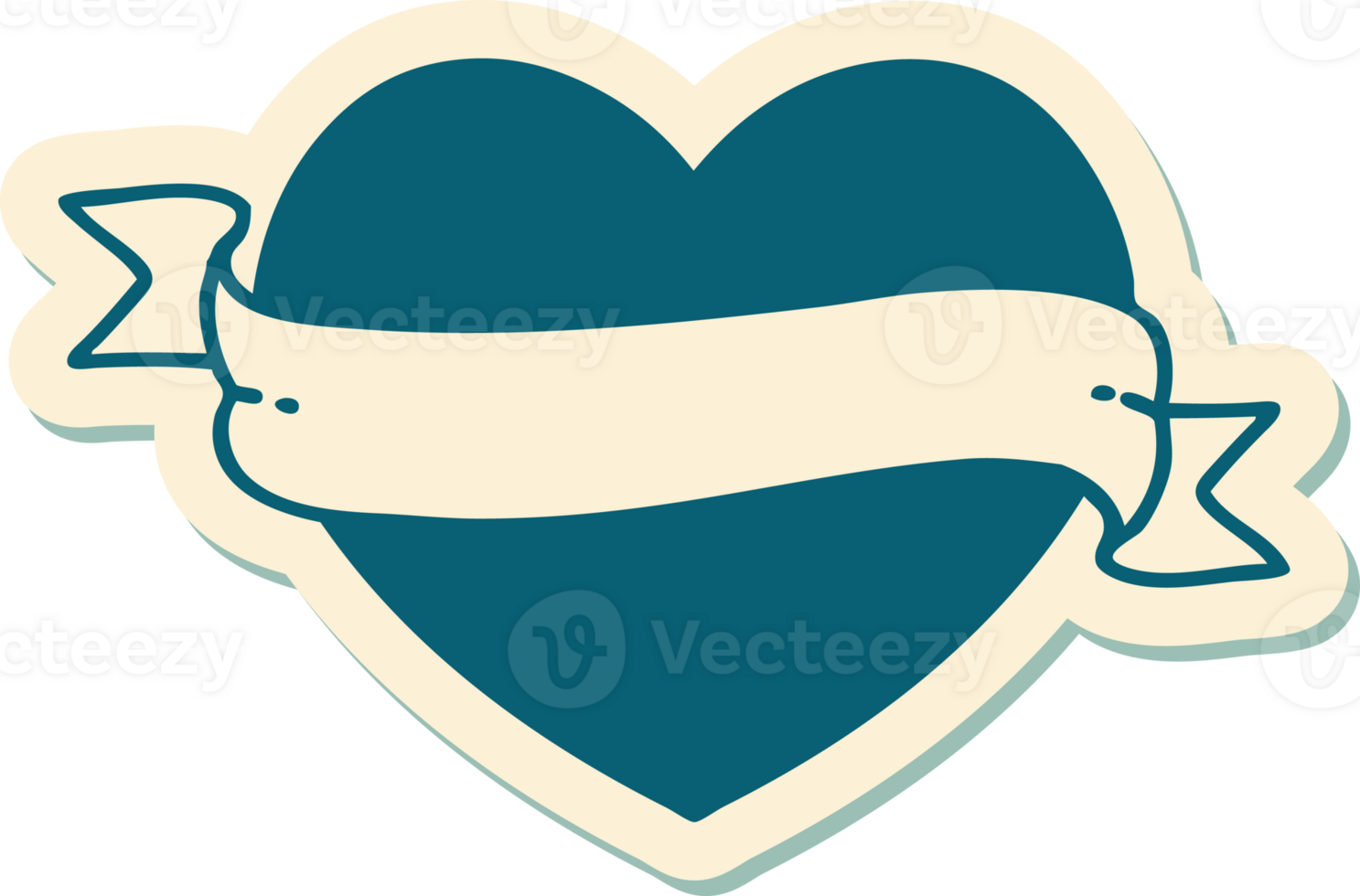 tattoo style sticker of a heart and banner png