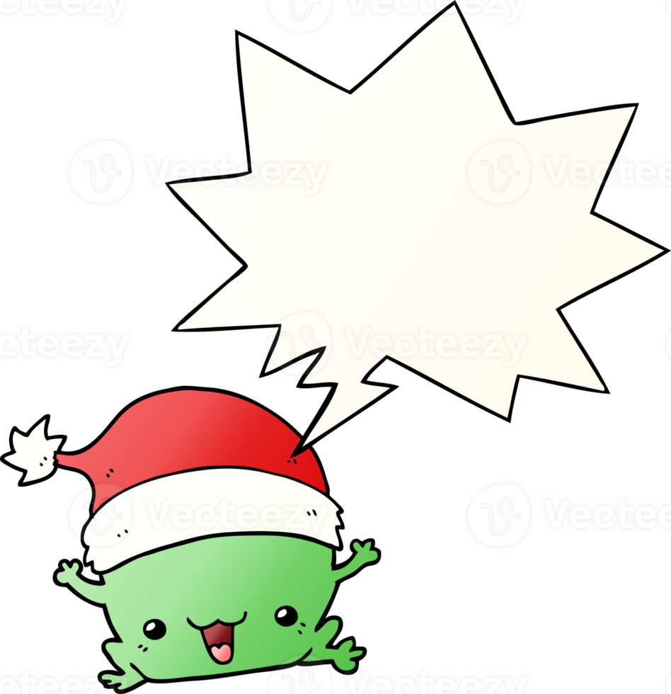 cute cartoon christmas frog and speech bubble in smooth gradient style png