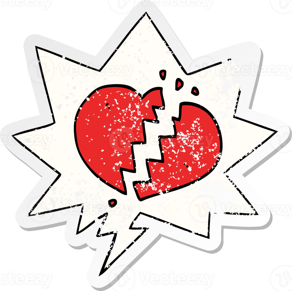 cartoon broken heart and speech bubble distressed sticker png