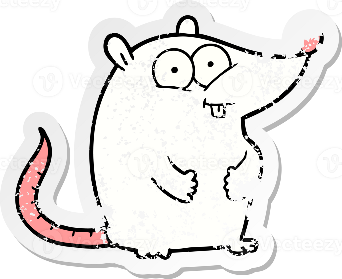 distressed sticker of a cartoon happy white lab mouse png