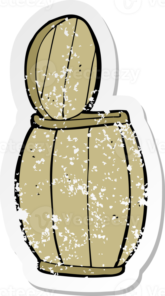 retro distressed sticker of a cartoon beer barrel png