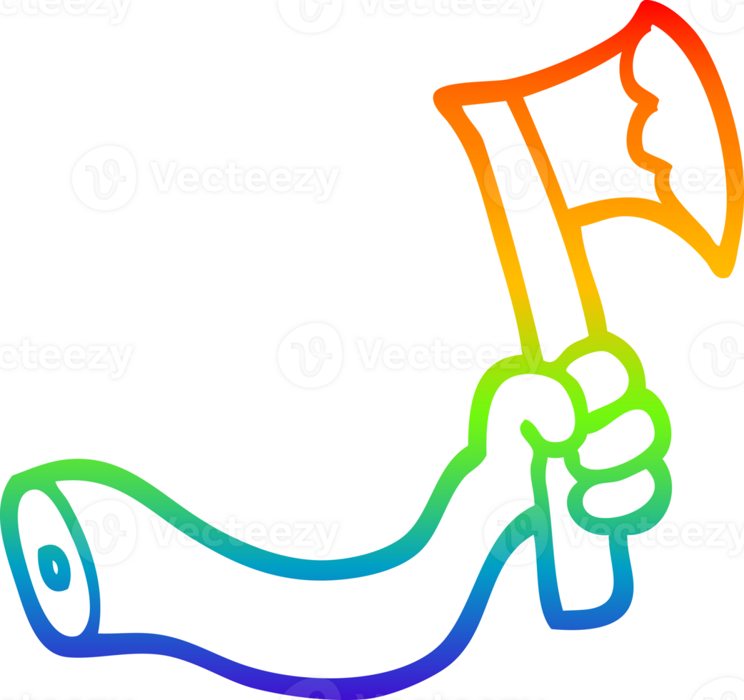 rainbow gradient line drawing cartoon arm with axe png