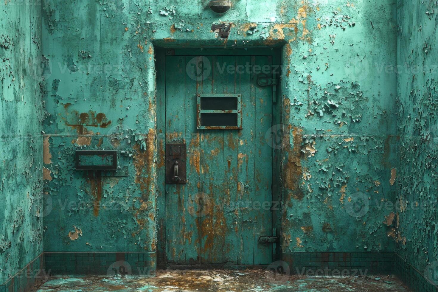AI generated An old abandoned prison. A room with bars photo