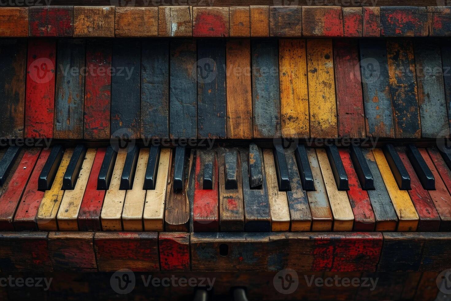 AI generated Close-up of the colorful keys of an old piano photo