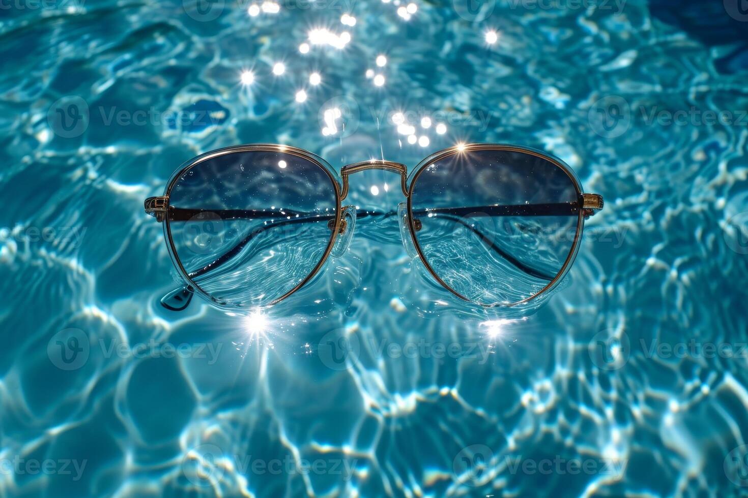 AI generated sunglasses float in the water in warm sunny weather photo