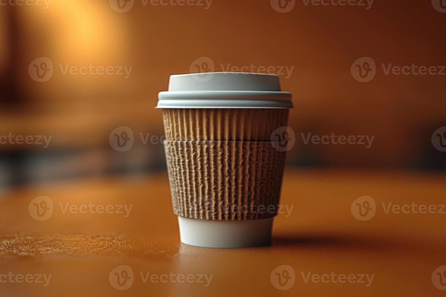 AI generated A paper cup of coffee is on the table photo