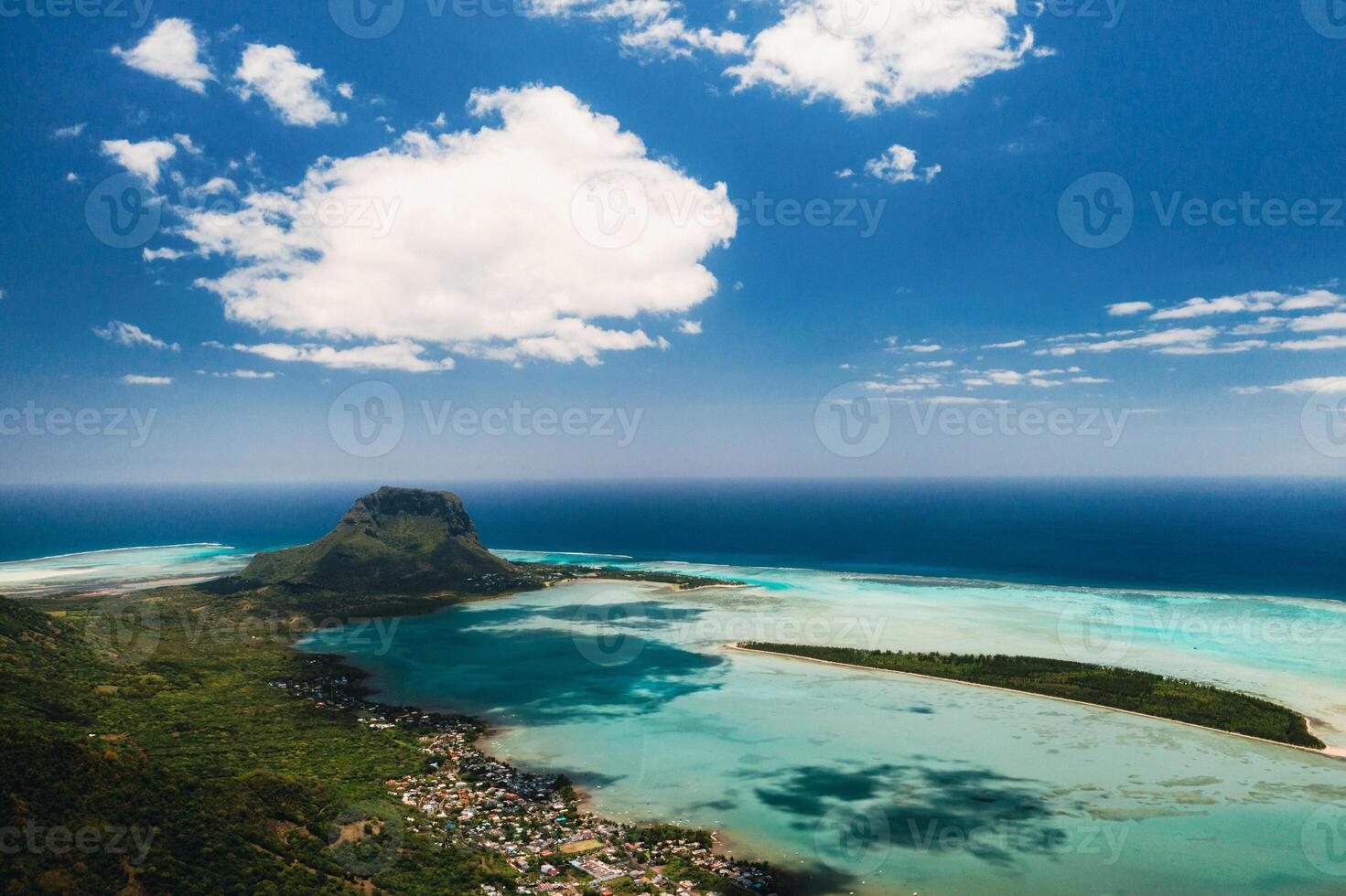Aerial view of Le Morne Brabant mountain which is in the World Heritage list of the UNESCO photo