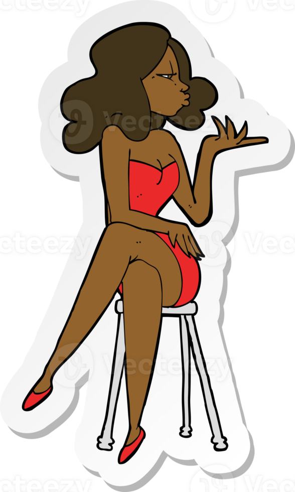sticker of a cartoon woman sitting on bar stool png