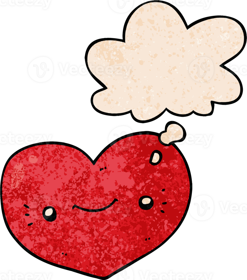 heart cartoon character and thought bubble in grunge texture pattern style png