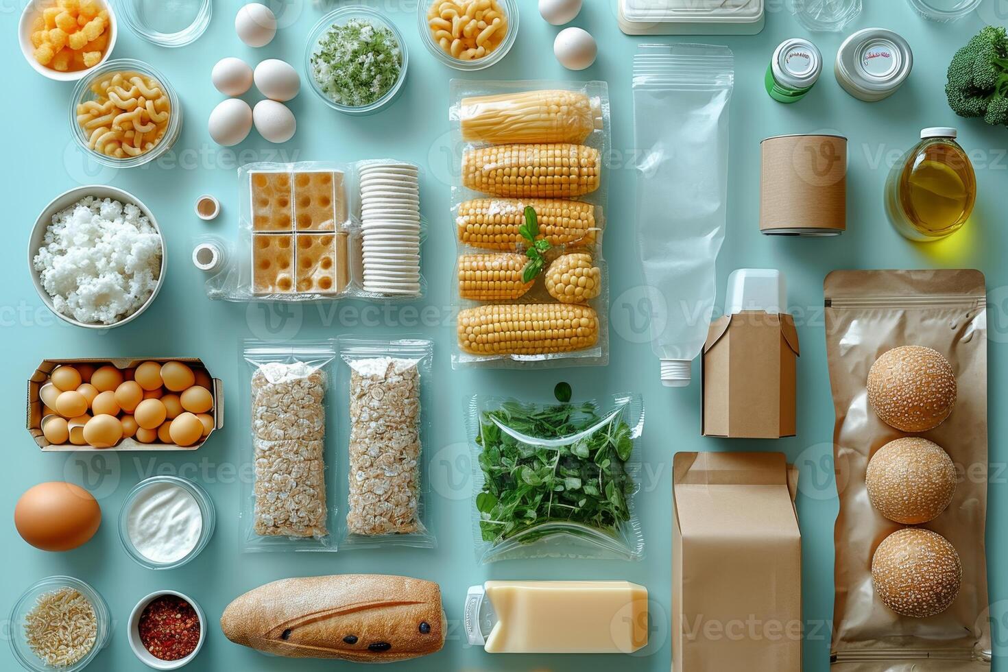 AI generated eco-friendly disposable tableware made of paper and wood on a blue background. the concept of recycling photo
