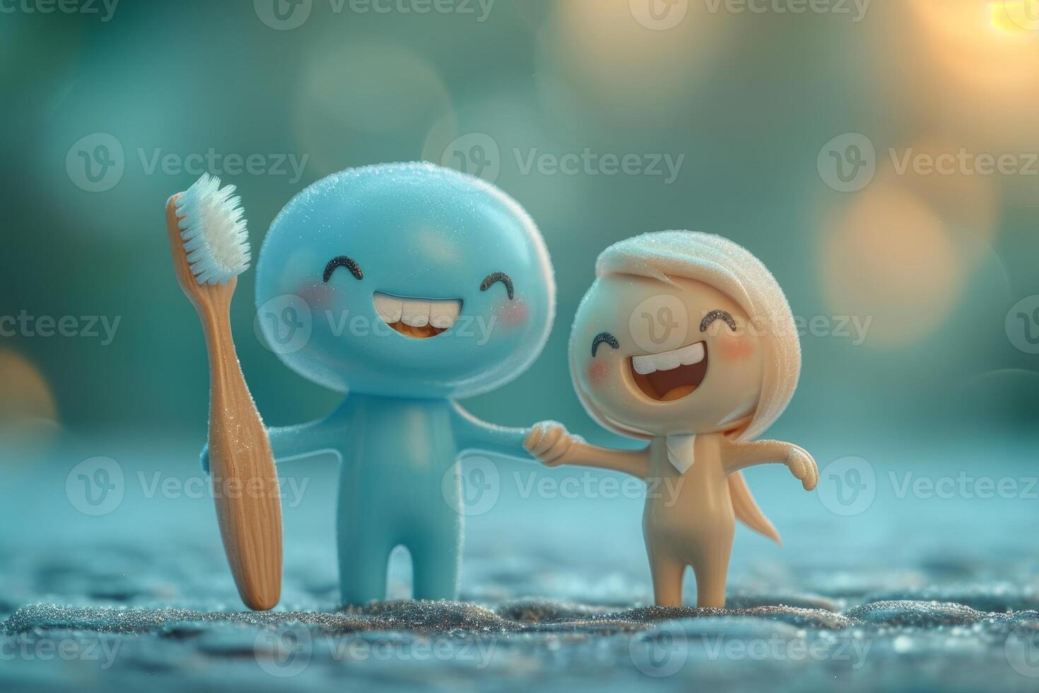 AI generated Funny cartoon smiling figures. A set of organic oral care products with emoticons . The concept of environmental hygiene photo