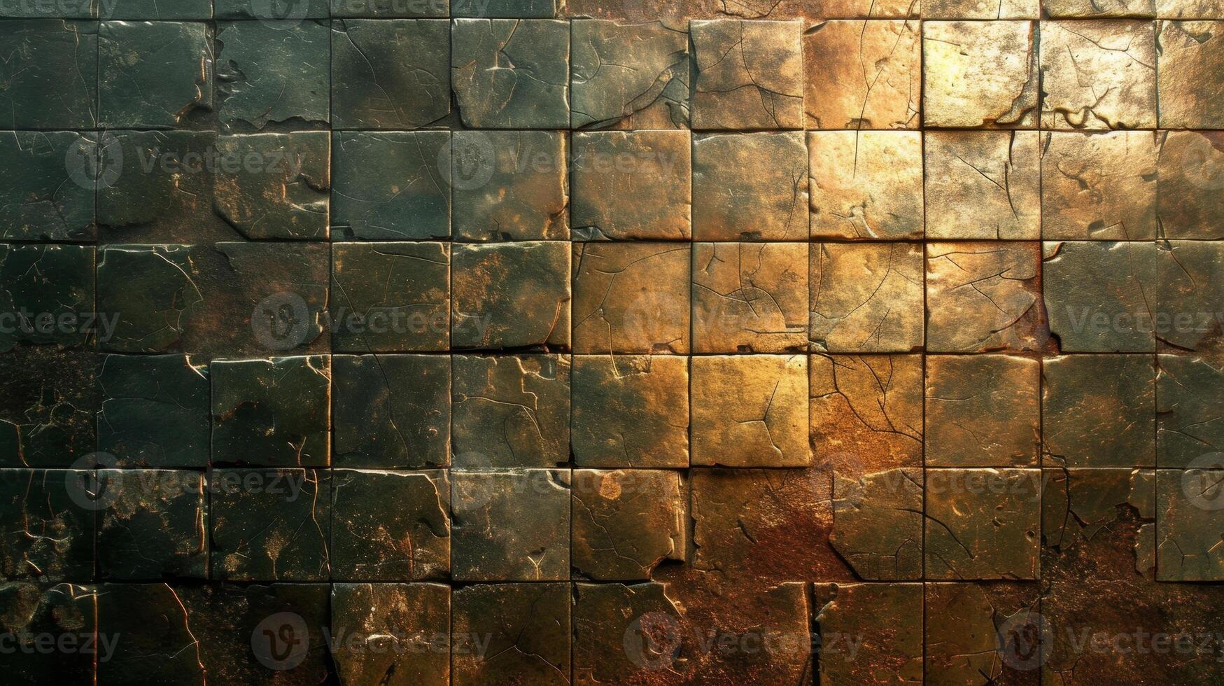 AI generated The background is made of bronze colored cubes. Texture of metal squares photo