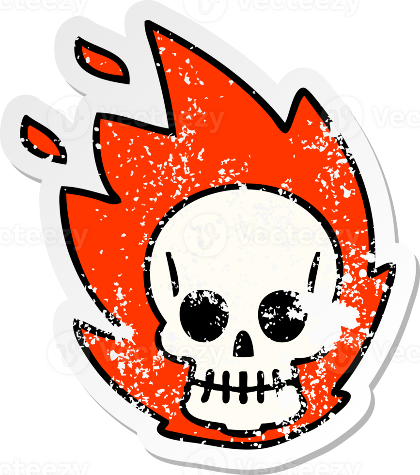 distressed sticker of a quirky hand drawn cartoon skull png