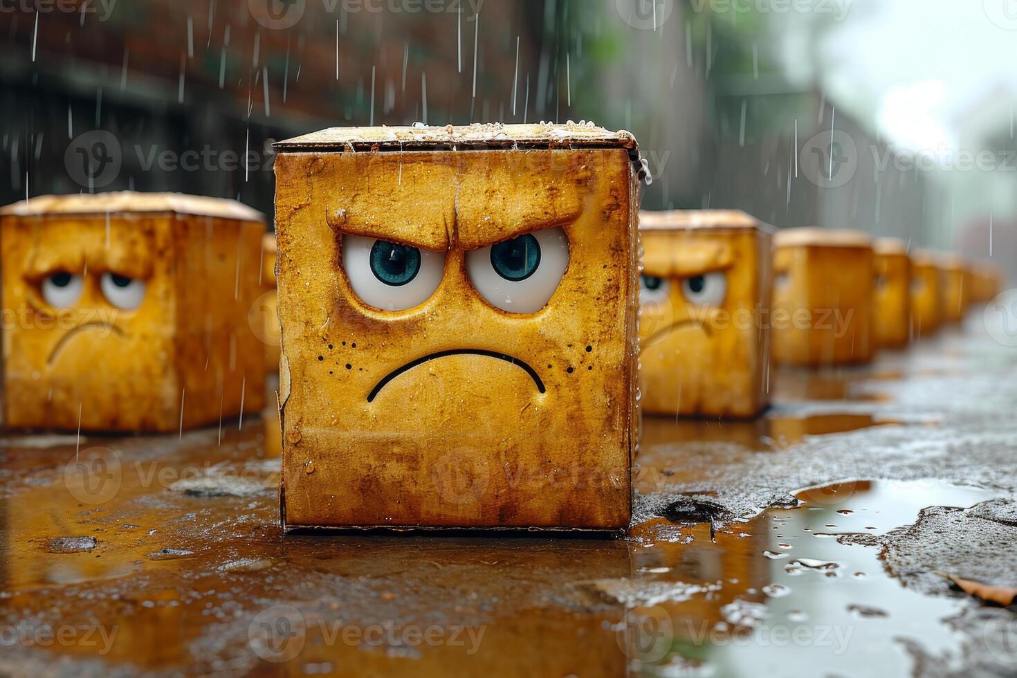 AI generated Disposable coffee cup with a sad face on an autumn background photo