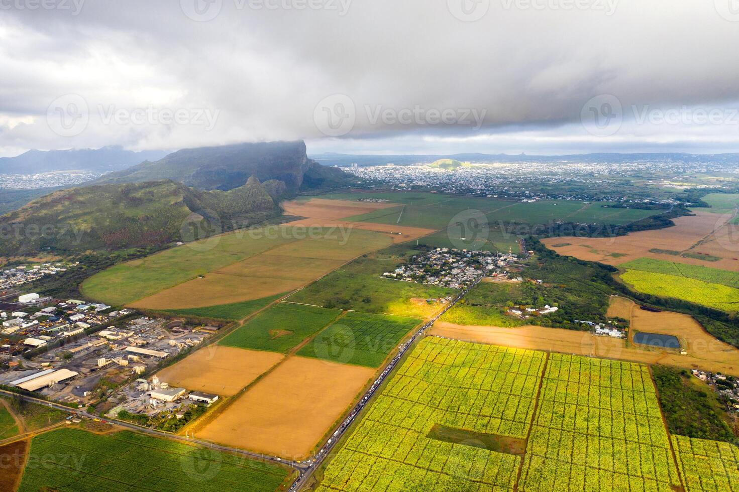 View from the height of the sown fields located on the island of Mauritius photo